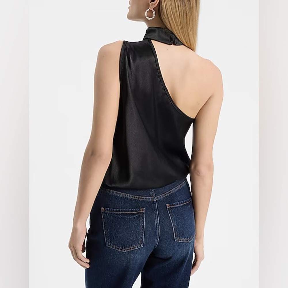 EXPRESS Satin Asymmetrical Mock Neck Tank - Picture 3 of 6